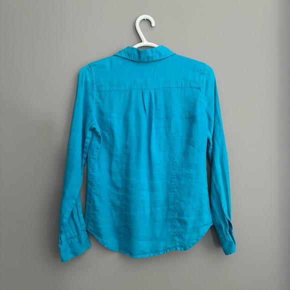 INC International Concepts Size 0 Blue Linen Long Sleeve Button Down - Picture 11 of 13